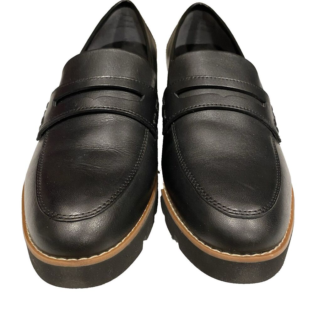 Vionic Cheryl II Lug Penny Loafers Womens 8.5 Black Leather Chunky Sole Shoes - Picture 4 of 7